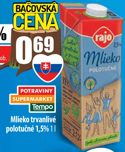 Rajo Mlieko trvanlivé polotučné