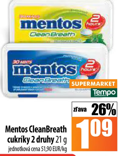 Mentos CleanBreath cukríky 2 druhy