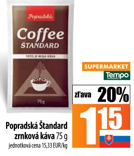 Popradská Coffee Štandard pražená zrnková káva
