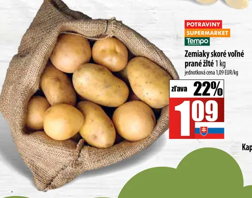 Zemiaky skoré voľné prané žlté