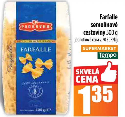 Podravka Farfalle semolínové cestoviny