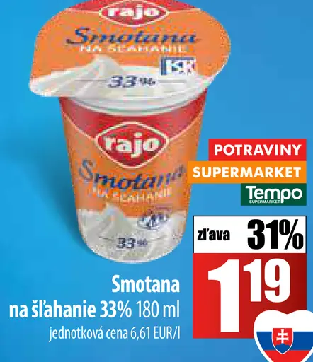 Rajo Smotana na šľahanie 33%