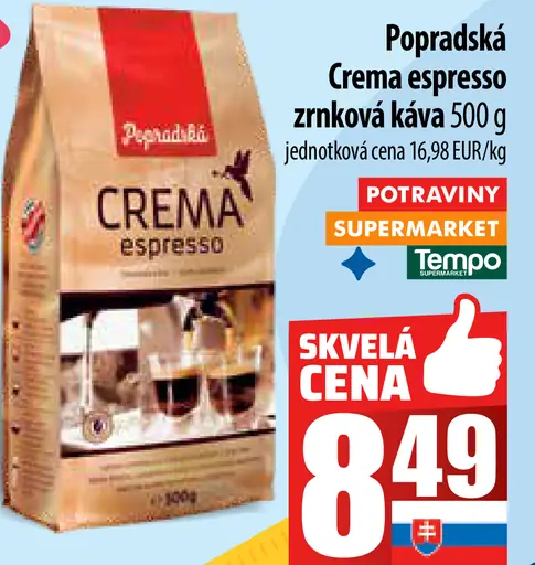 Popradská Crema Espresso zrnková káva