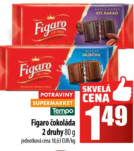 Figaro Mliečna čokoláda s náplňou
