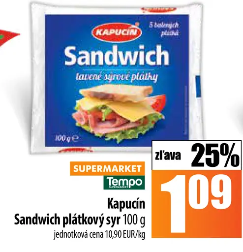 Kapučin sandwich plátkový syr