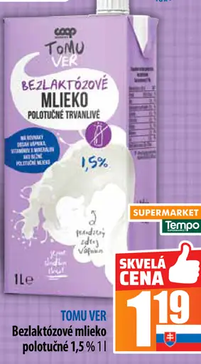 Coop Tomu Ver polotučné bezlaktózové mlieko
