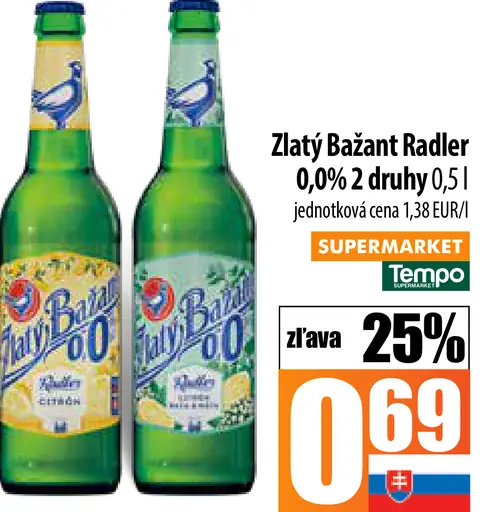 Zlatý Bažant Radler 0,0%