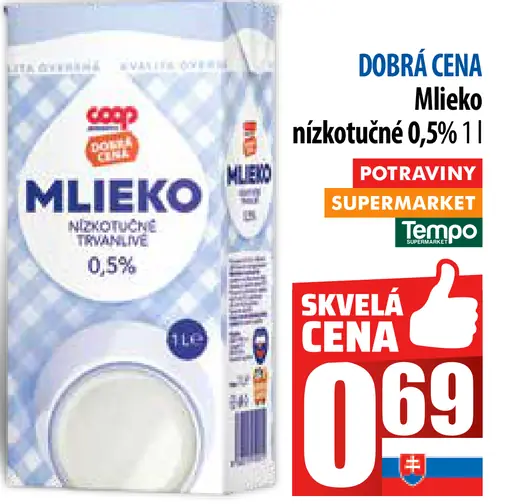 Coop Mlieko nízkotučné 0,5%