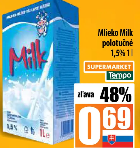 Milk Mlieko polotučné 1,5%