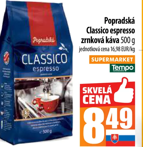 Popradská Classico Espresso zrnková káva