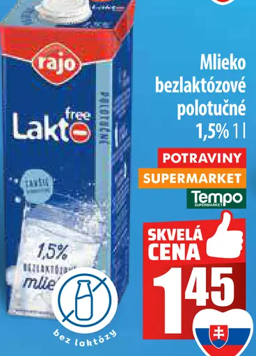 Rajo Latte free Mlieko bezlaktózové polotučné 1.5%