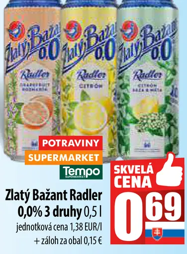 Zlatý Bažant radler plechovka