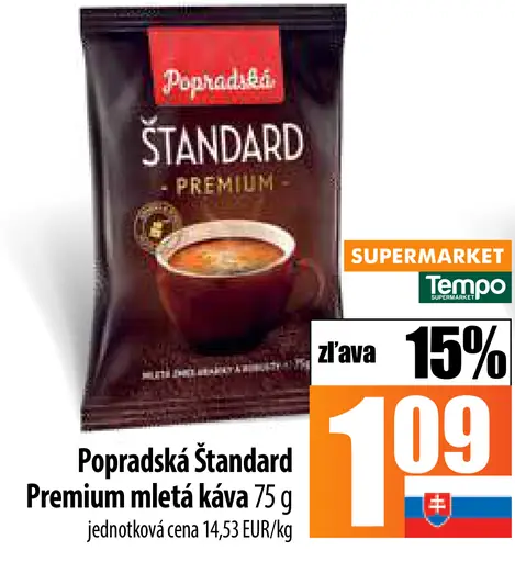 Popradská Štandard Premium pražená mletá káva