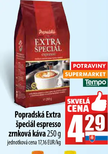 Popradská Extra špeciál espresso pražená zrnková káva