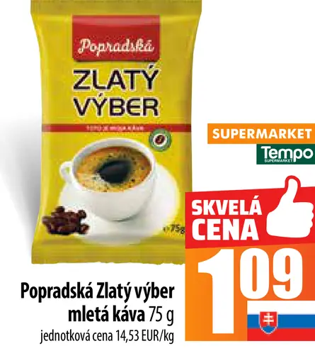Popradská Zlatý výber pražená mletá káva