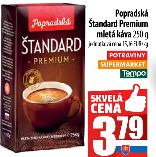 Popradská Štandard Premium pražená mletá káva