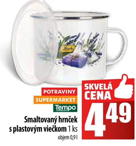 Smalotovaný hrnček s plastovým viečkom