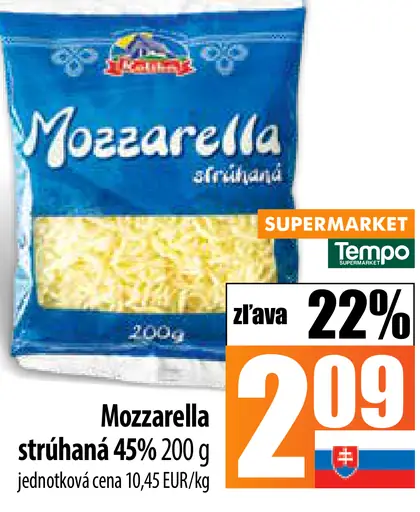 Mozzarella strúhaná 45%
