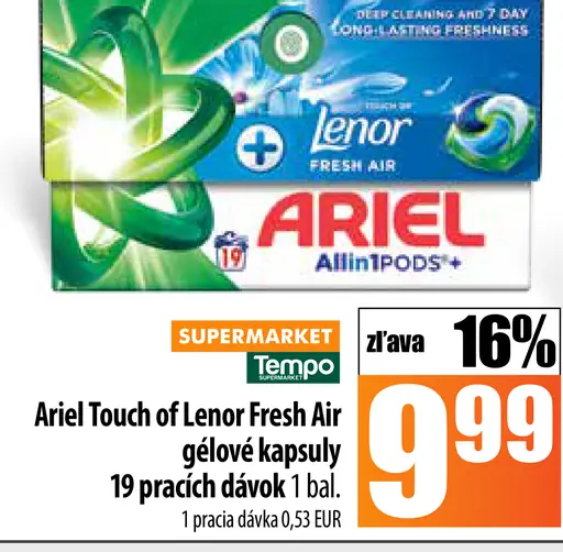 Ariel Touch of Lenor Fresh Air gélové kapsuly