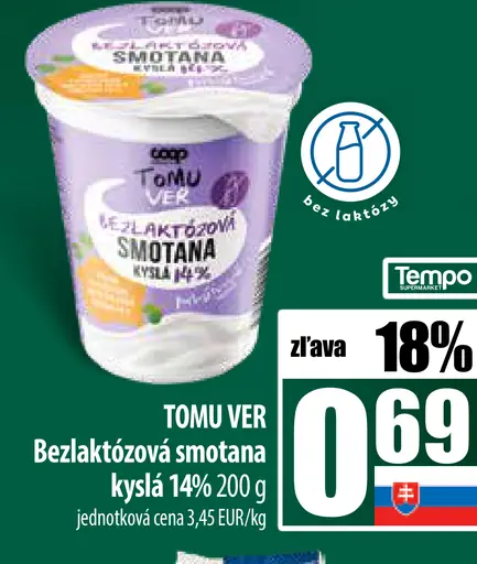 COOP Jednota TOMU VER Bezlaktózová smotana kyslá 14%