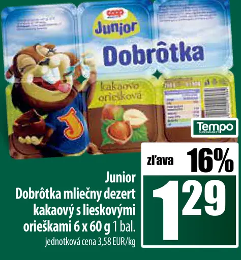 COOP Jednota Junior Dobrotka mliečny dezert