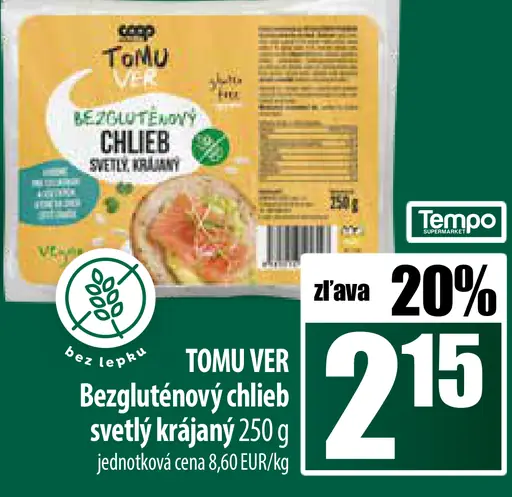 TOM VEĽ Bezlepkový chlieb svetlý krájaný