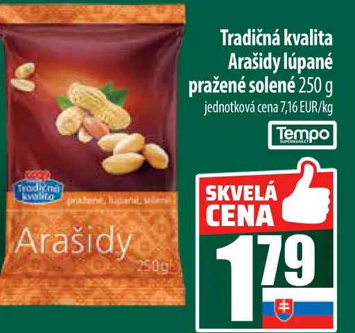 Arašidy lúpané pražené solené
