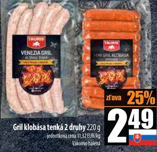 Venezia Gril klobása tenká 2 druhy