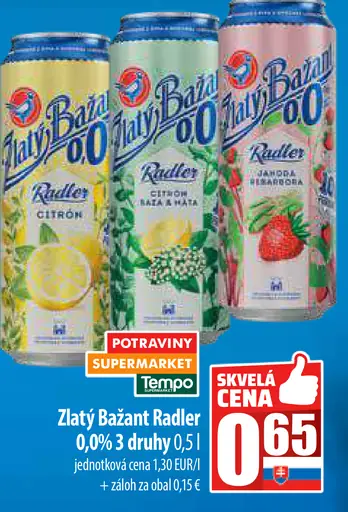 Zlatý Bažant radler plechovka