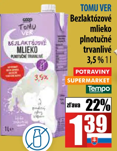 Tomu Ver Bezlaktózové mlieko polotučné