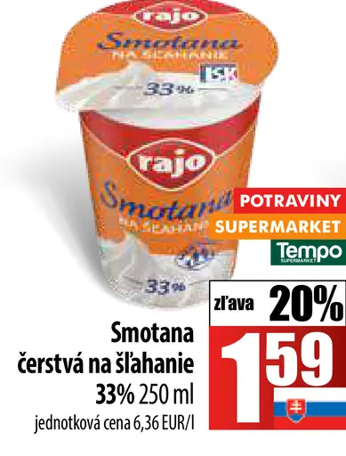 Smotana čerstvá na šľahanie 33%