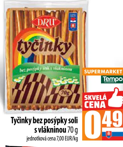 Dru Tyčinky bez posýpky soli s vlákninou
