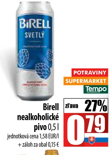 Birell Svetlý nealkoholické pivo plechovka