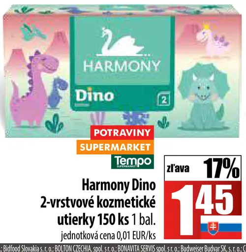 Harmony Dino kozmetické utierky 2 vrstvy