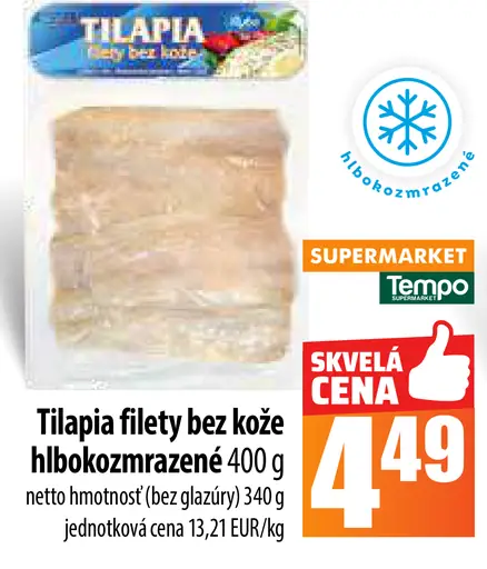 Tilapia filety bez kože hlboko zmrazené