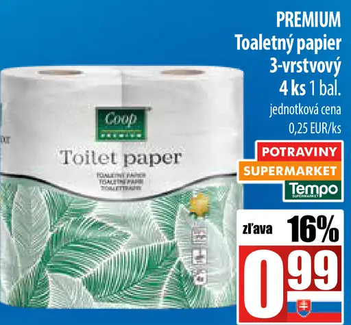 Coop Premium Toaletný papier 3-vrstvový