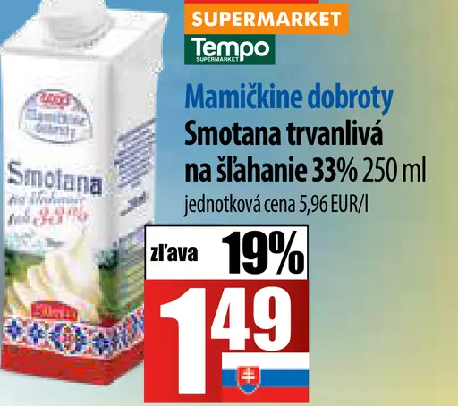 Mamičkina dobroty Smotana trvanlivá na šľahanie 33%