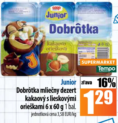 Junior Dobrotka mliečny dezert kakaový s lieskovými orieškami