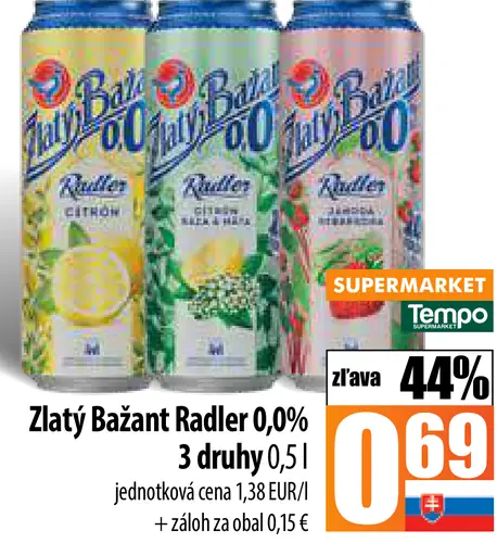 Zlatý Bažant radler plechovka