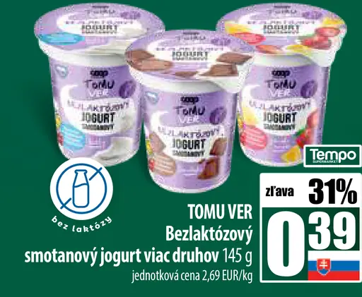 TOMU VER Bezlaktózový jogurt smotanový viac druhov