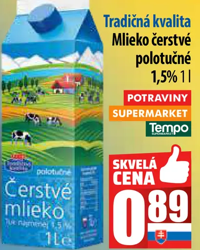 Tradičná kvalita Mlieko čerstvé polotučné