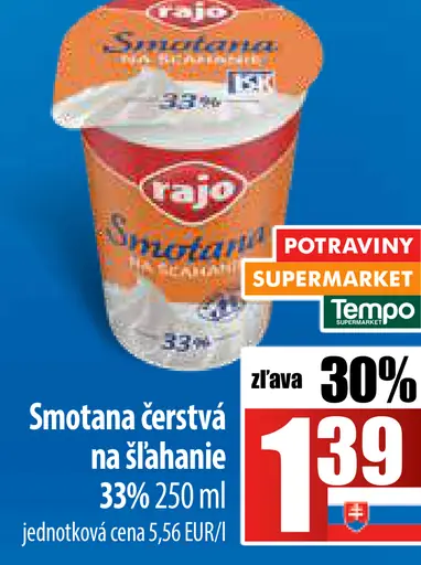 Rajo Smotana čerstvá na šľahanie 33%