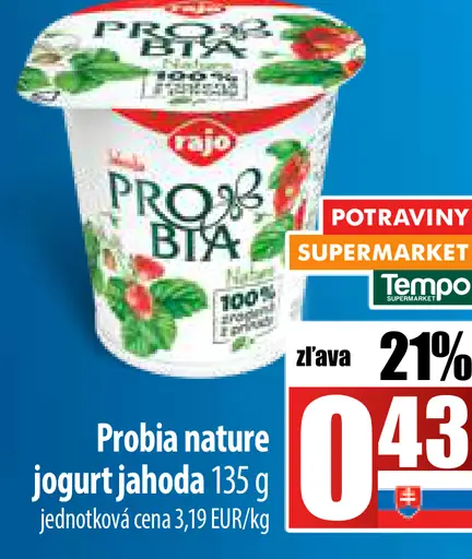 Rajo Probia nature jogurt jahoda