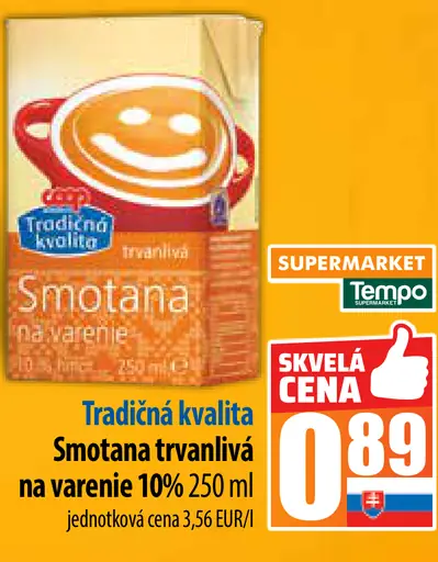 Tradičná kvalita Smotana trvanlivá na varenie