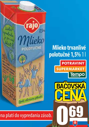 Rajo Mlieko trvanlivé polotučné