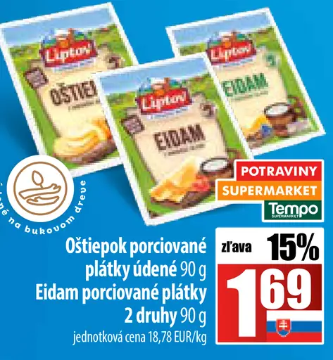 Oštiepok porciované plátky údené alebo Eidam porciované plátky