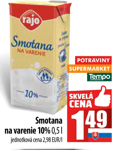 Rajo Smotana na varenie 10%