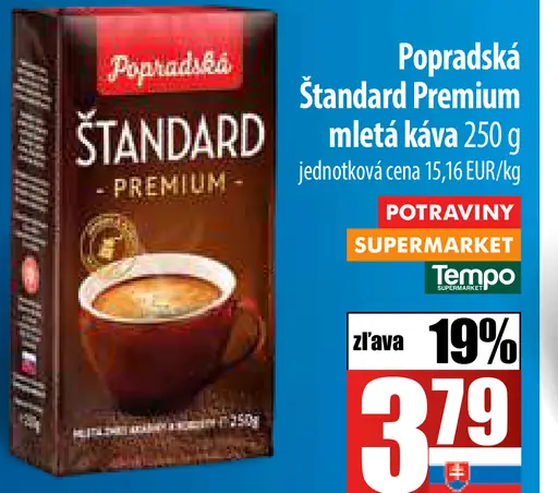 Popradská Štandard Premium pražená mletá káva