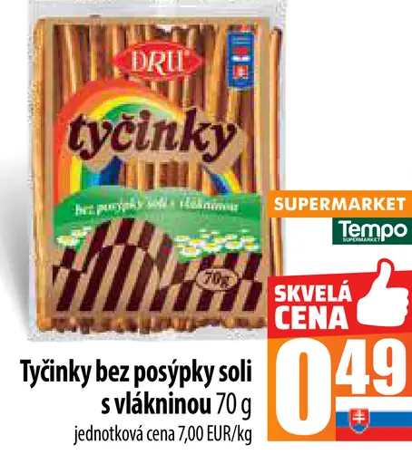 Dru Tyčinky bez posýpky soli s vlákninou