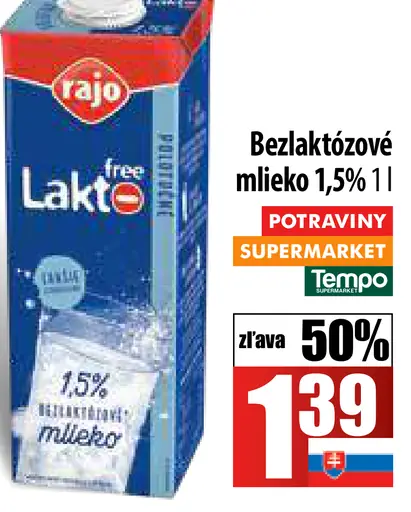 Rajo Bezlaktózové mlieko